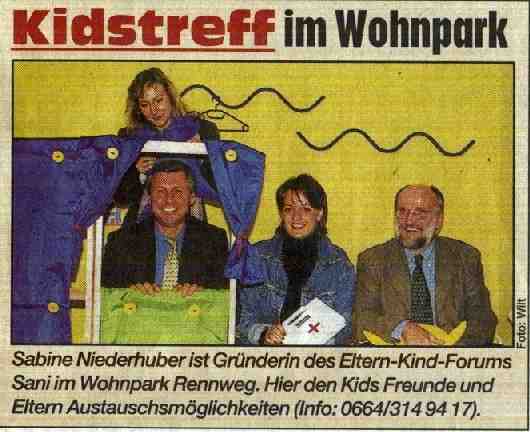 Kidstreff im Wohnpark, Erich Hohenberger und Edi Voss mit Sabine Niederhuber