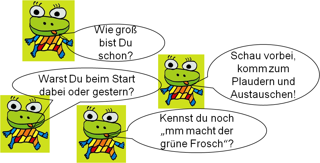 Wie groY bist Du schon? Warst Du beim Start dabei oder gestern? Schau vorbei, komm zum Plaudern und Austauschen! Kennst Du noch "mm mach der grüne Frosch"?